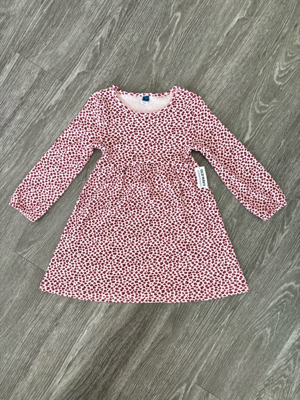 Toddler Pink Cheetah Print Long-Sleeve Ribbed Knit Dress Size 5T